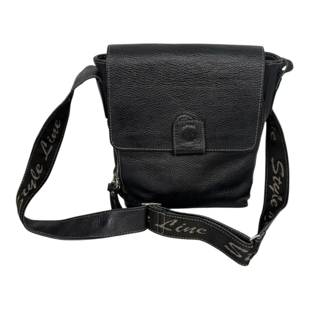 Style Line Men's Genuine Leather Cross Body Shoulder Messenger Bag Black 11"x10"